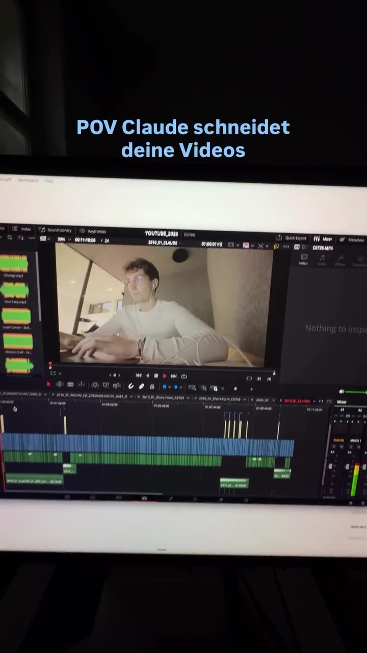 DaVinci-Resolve-Timeline, von Claude geschnitten